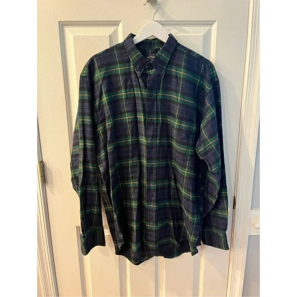Britches Blue & Green Plaid Flannel Button Down Shirt sz L EUC